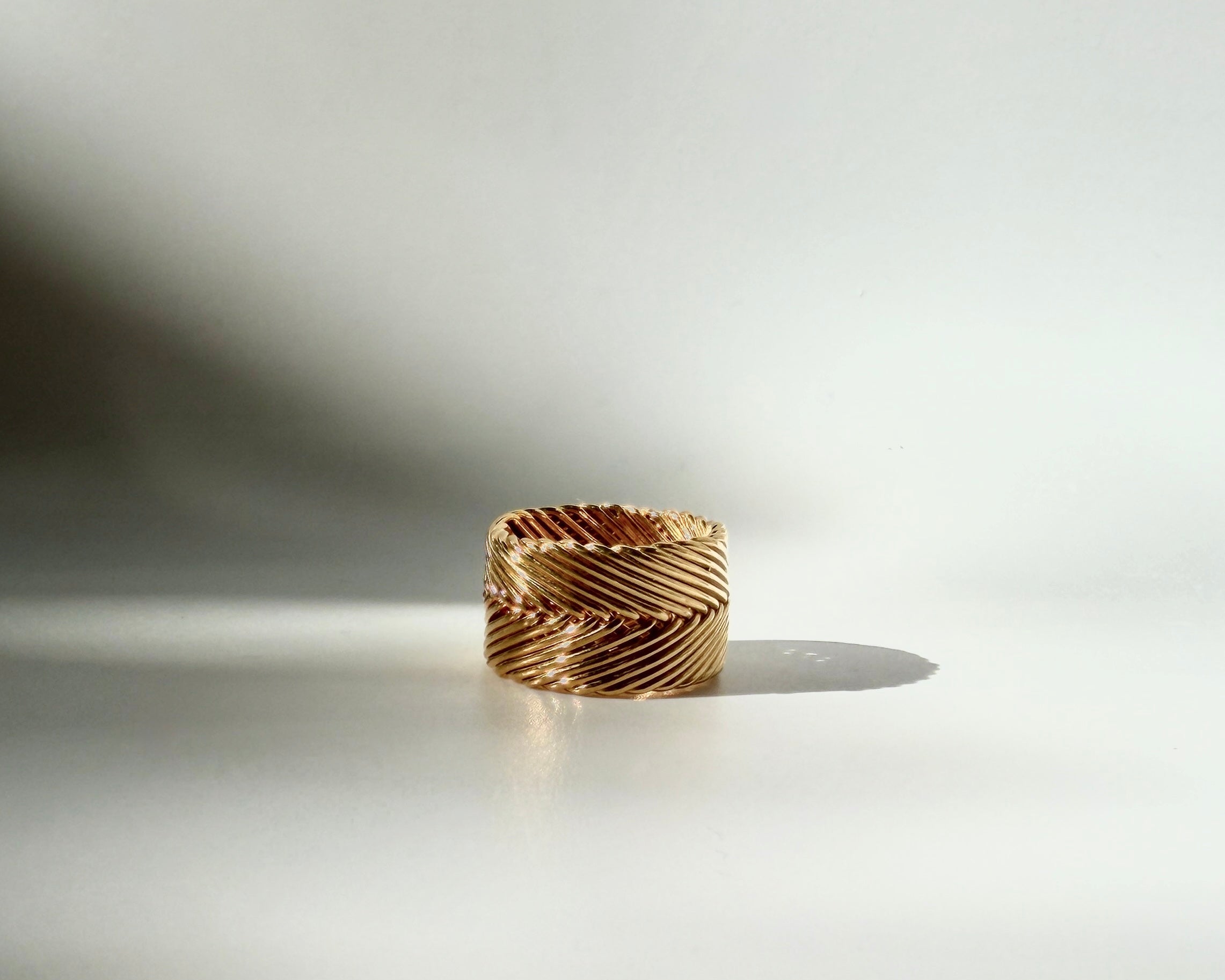 Tall Woven Ring in gold vermeil with handwoven textured band design by Kefi