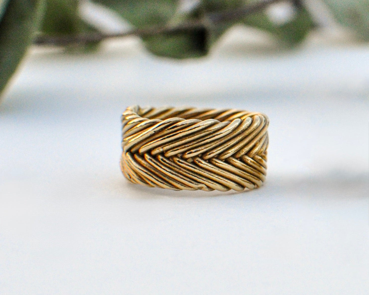 Woven Ring in gold vermeil with handwoven textured band design by Kefi